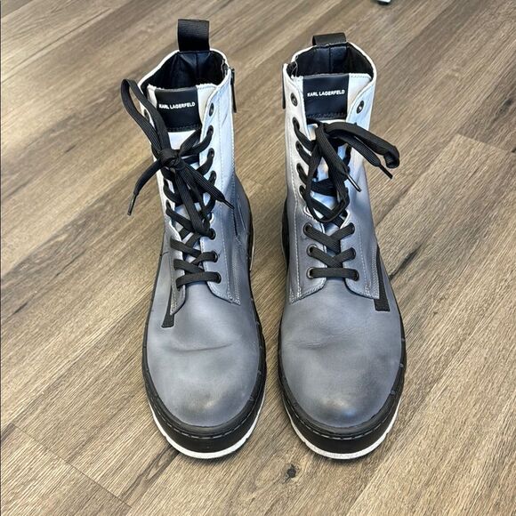 Karl Lagerfeld Men’s Grey Ombré Leather Combat Boots Size 13 - Picture 3 of 9